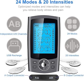 Dual Channel Tens Machine Pain Relief Machine Full Body Acupuncture Massage with 24 Massage Modes for Relieving Back Neck Stress Sciatic Pain