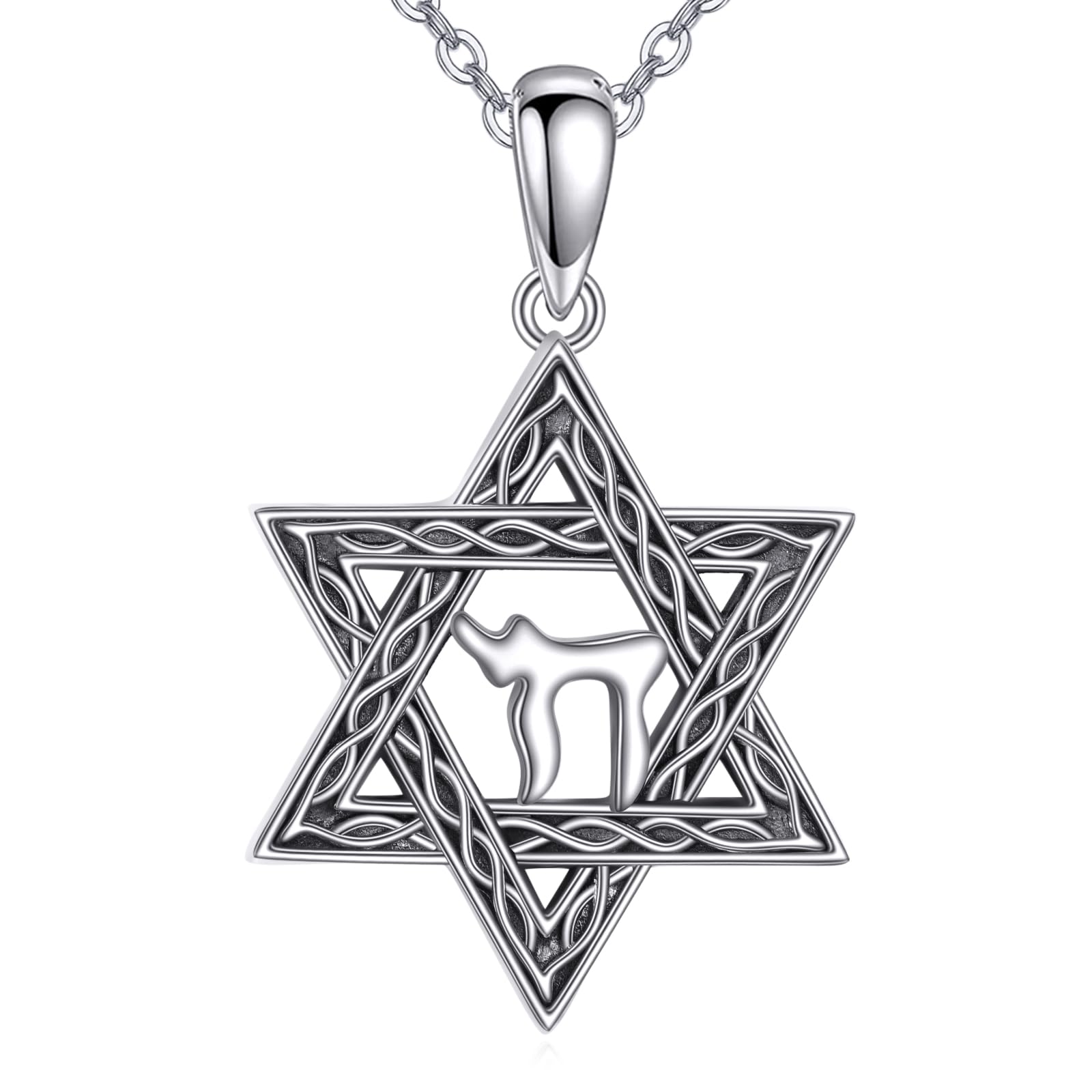 Vadmans Collana con stella di David in argento sterling, chai ebreo, per uomo e donna, Argento sterling, Cristallo
