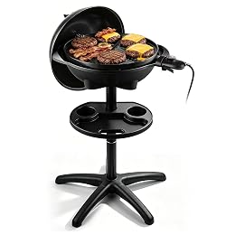 Electric Grill, Techwood 2-in-1 Portable Indoor/Outdoor Grill, 1750W Removable Stand Grill with Nonstick Plate, Electric Griddle for Camping, Patio & Backyard, Stand/Tabletop Options for Cookouts