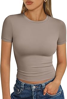 Trendy Queen Womens Short Sleeve T Shirts Summer Crop Tops Basic Slim Fit Gym Workout Y2k Clothes