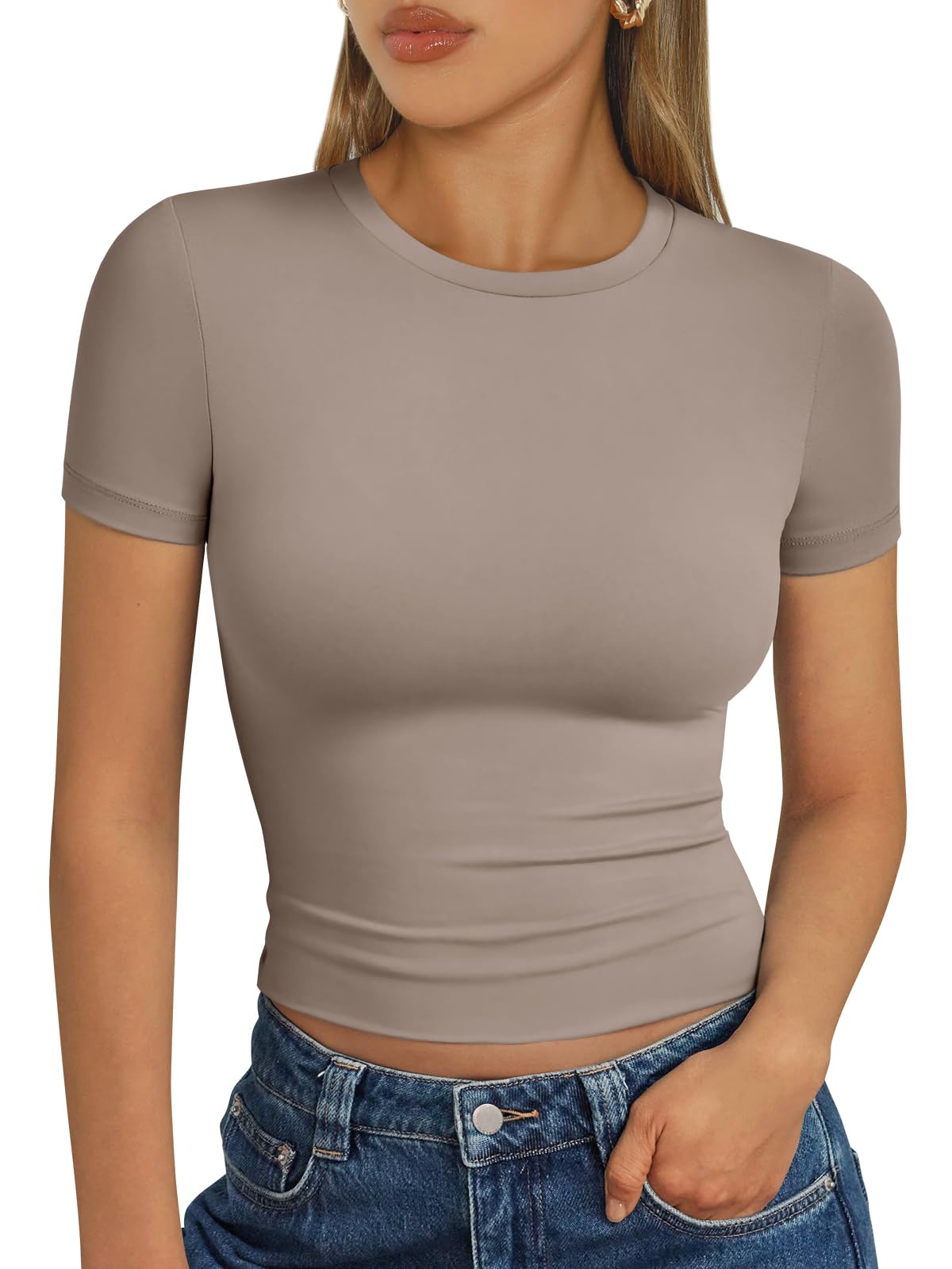 Trendy Queen Womens Short Sleeve T Shirts Summer Crop Tops Basic Slim Fit Gym Workout Y2k Clothes