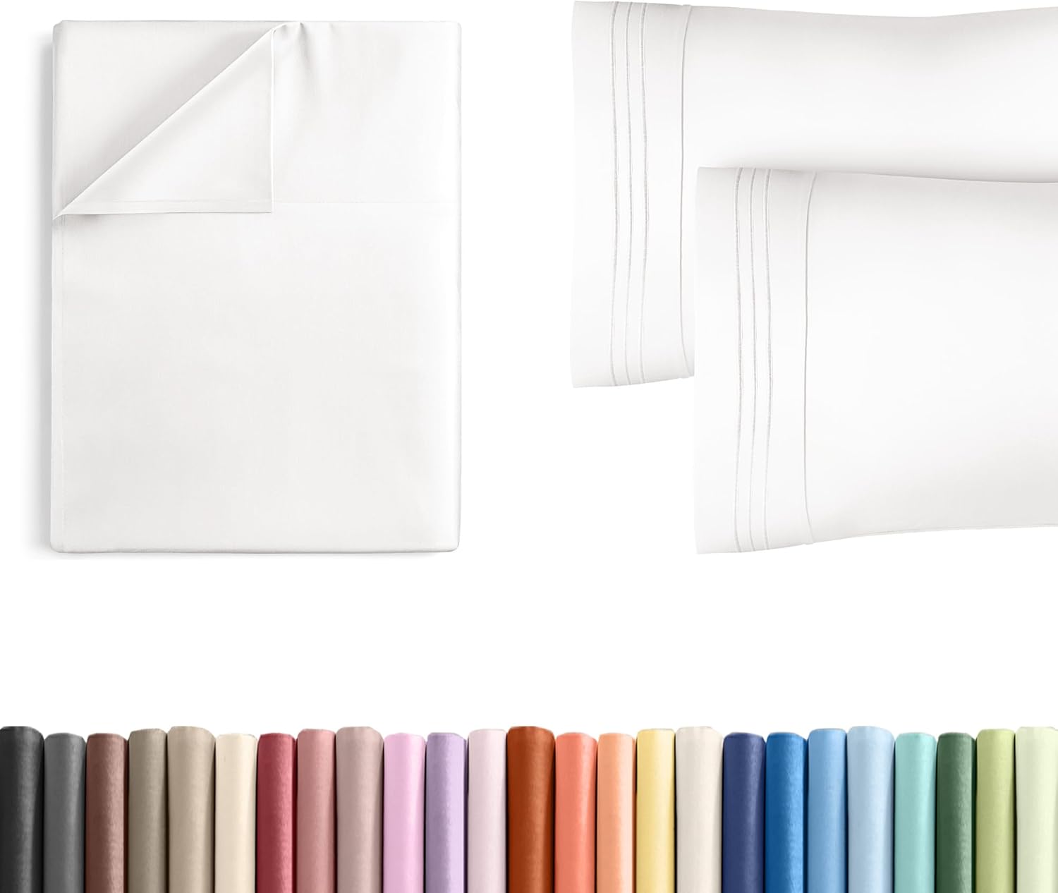 King Size Flat Bed Sheet + 2 Pillowcases Bundle - Hotel Luxury Single Flat Bottom Sheet Only - Fits Mattresses w/ Deep Pockets between 8 to 16 inches - Soft, Breathable & Wrinkle Free - Antique White