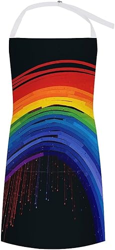 Personalized Rainbow Adult Apron, Kitchen Cooking Aprons for Woman Man, Adjustable Bib Apron with Pocket for Baking, BBQ Crafting Outdoors, Dining