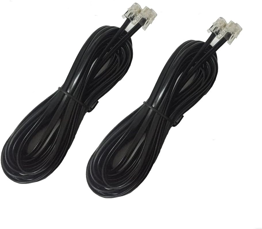 Phone Cord,Glian 2 Pack 6P4C 5M 16ft Black Phone Telephone Extension Cord Cable Line Wire RJ11 Modular Plug for Landline Telephone Modem Accessory