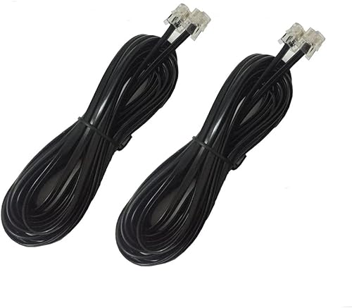 GLIAN - Paquete de 2 cables de extensión de teléfono 6P4C 5M 16 pies, cable de extensión de teléfono negro, cable RJ11, enchufe modular para
