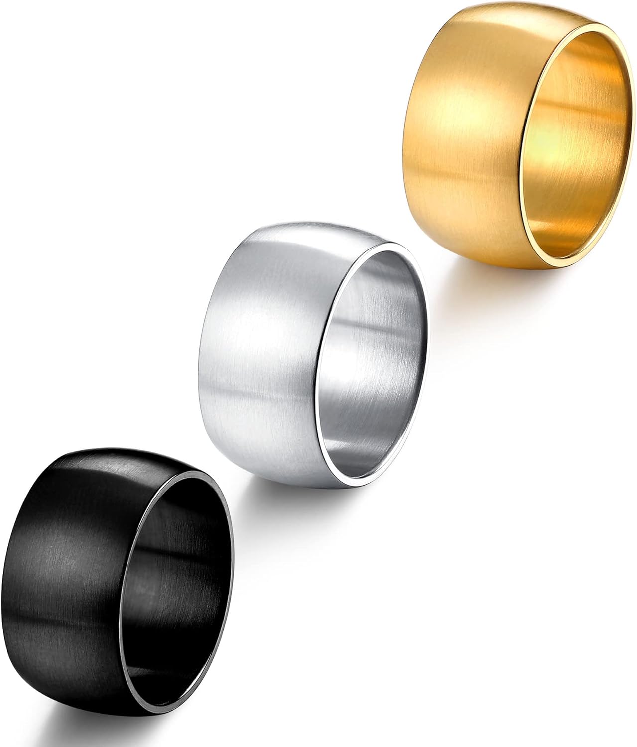 FASACCO 12MM Wide Stainless Steel Chunky Rings for Men 316L Stainless ...