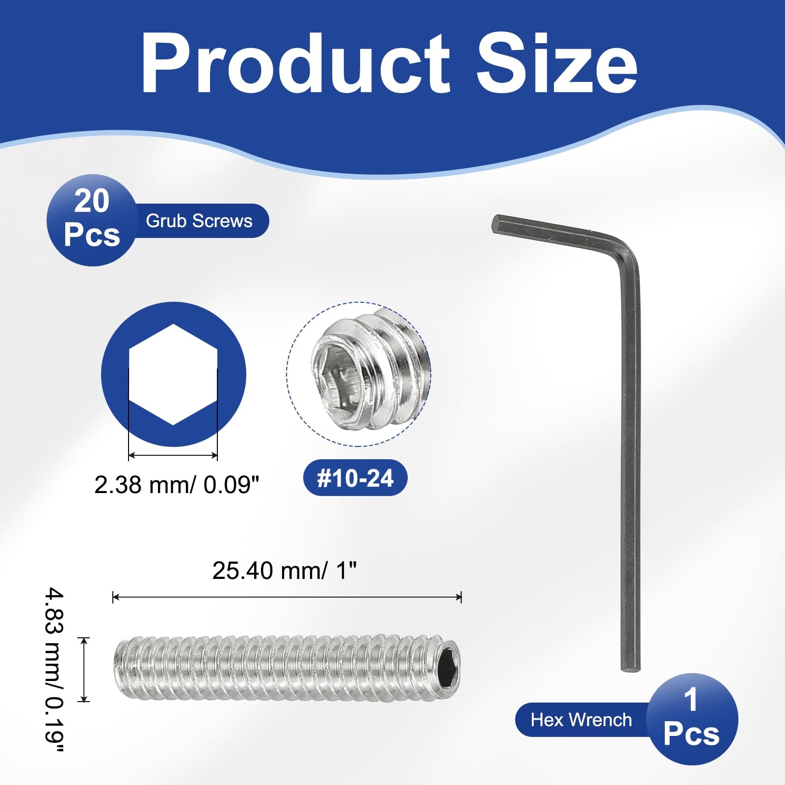 PATIKIL #10-24x1" Internal Hex Socket Set Grub Screws - Image 2