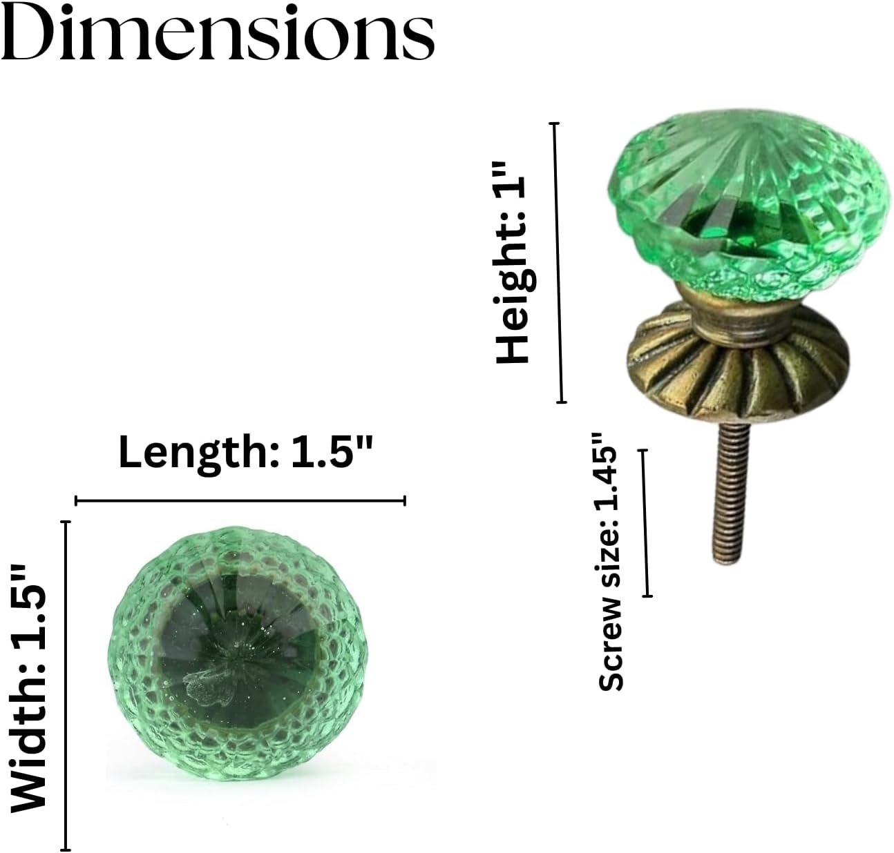Perilla Home Set of 6 Knobs Glass Cassandra Knob Modern Decorative Glass Knobs for Home Decor, Kitchen, Cabinet, Hardware, Cupboard, Door, Dresser, Wardrobe and Drawer Pulls Green