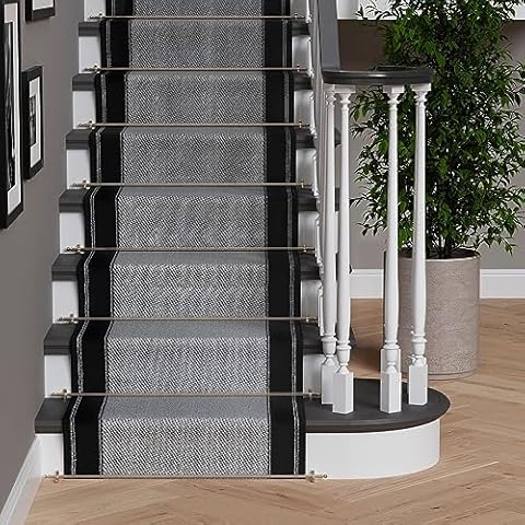 The Rug House Black and Cream Stair Carpet Runner Cover