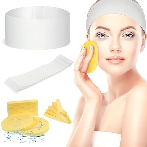100 diademas faciales desechables, para maquillaje, diademas de spa faciales ajustables, diademas de spa faciales, diademas elásticas con esponja