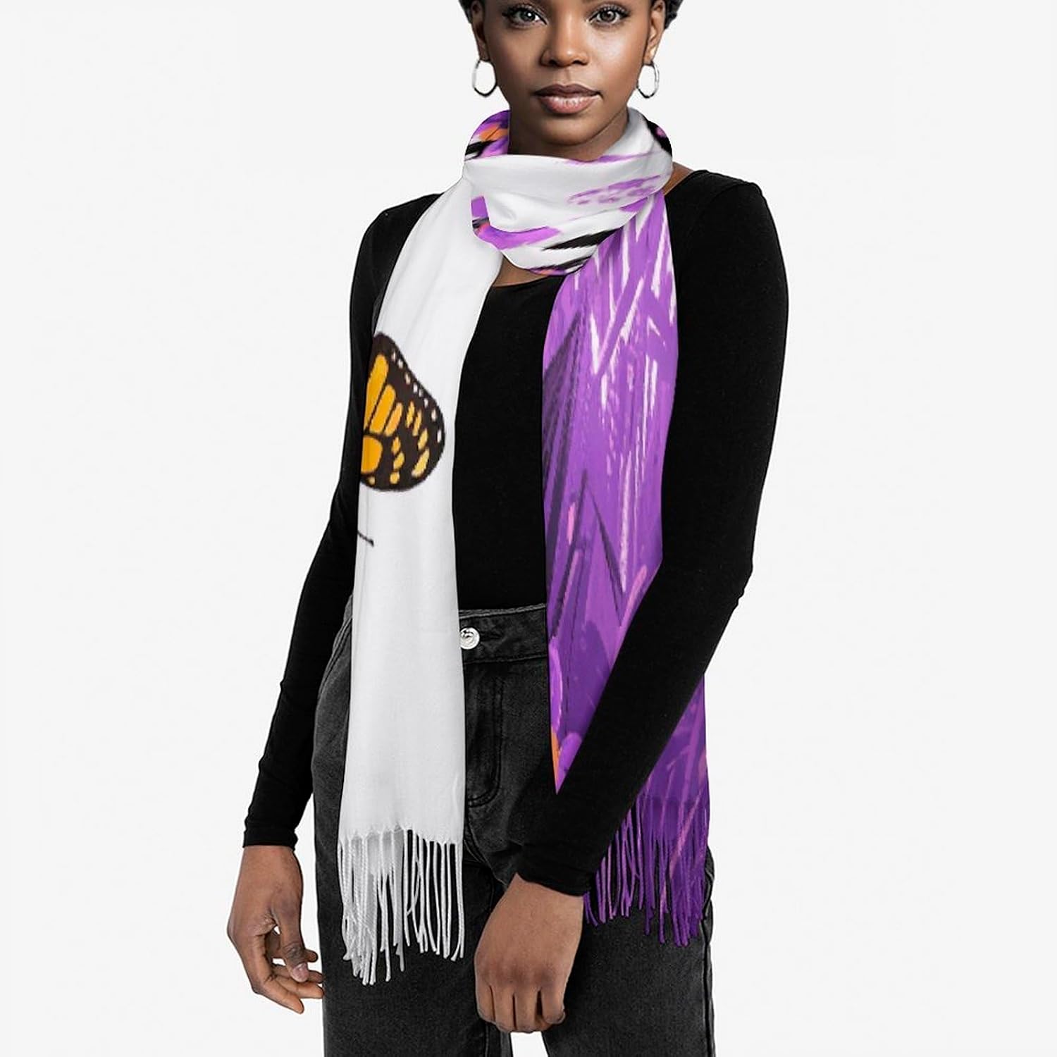 Colorful Butterflies Scarf for Women Men Classic Fashion Blanket Scarves Soft Cashmere Feel Scarf Cold Weather Warm Long Shawl Winter Large Scarves Classic Blanket Scarfs Thick