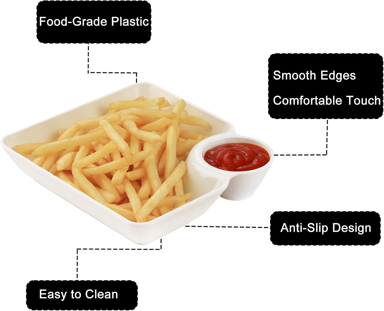 8 pcs Chips and Salsa Serving Dish, White Reusable Chip and Dip Bowl Serving Dishes for Entertaining Plastic Dip Tray Plate with Dipping Sauce Compartment