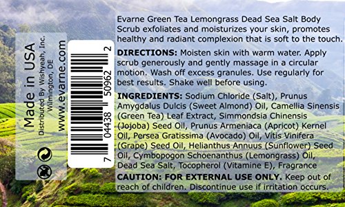Evarne Green Tea Lemongrass Dead Sea Salt Body Scrub With 7 Essential Oils And Vitamin E #TOP1