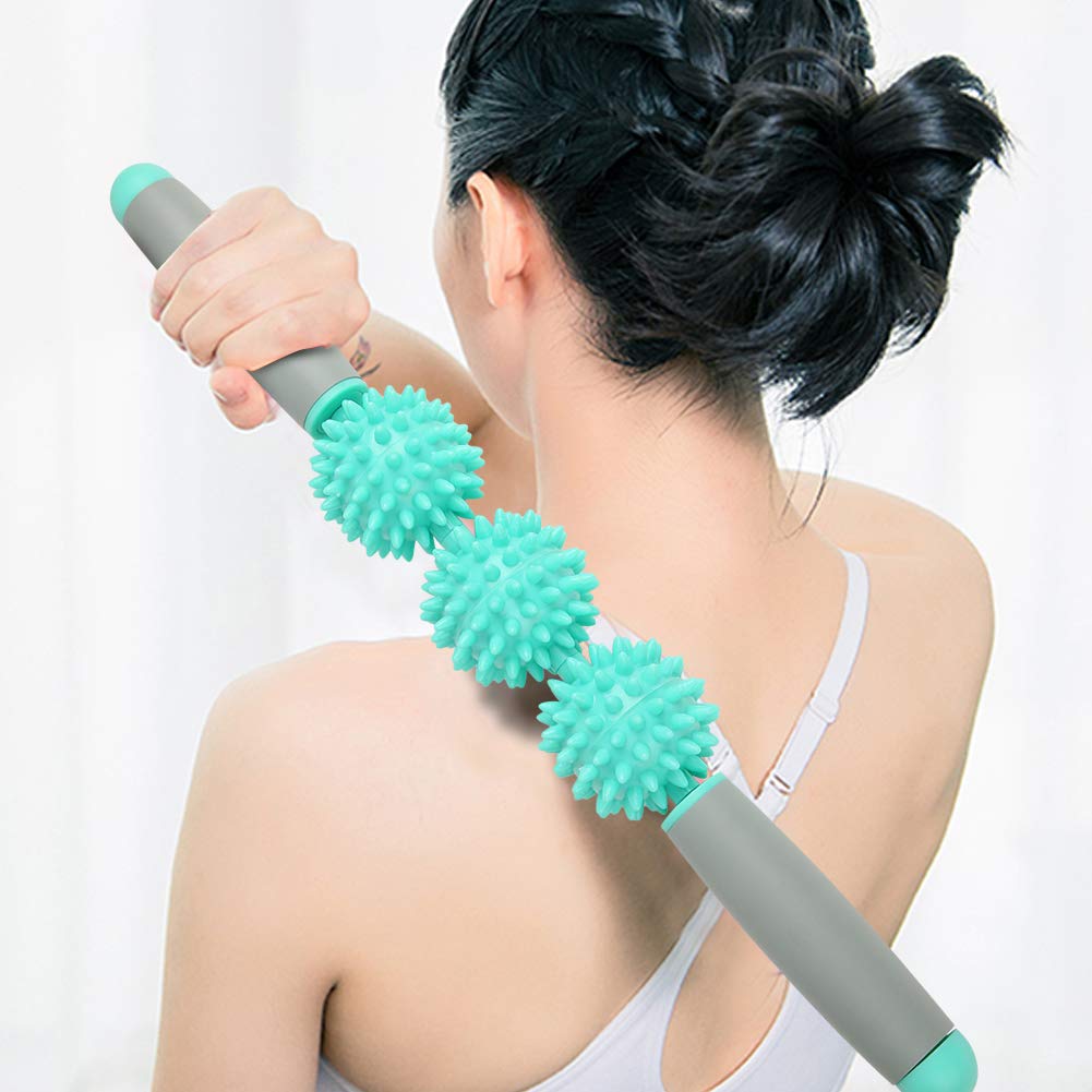 Dilwe Yoga-Muskelroller, Ergonomisches Tiefengewebe-Massagegerät mit 3 Igelbällen Zur Muskelentspannung und Entspannung (fruchtgrün)