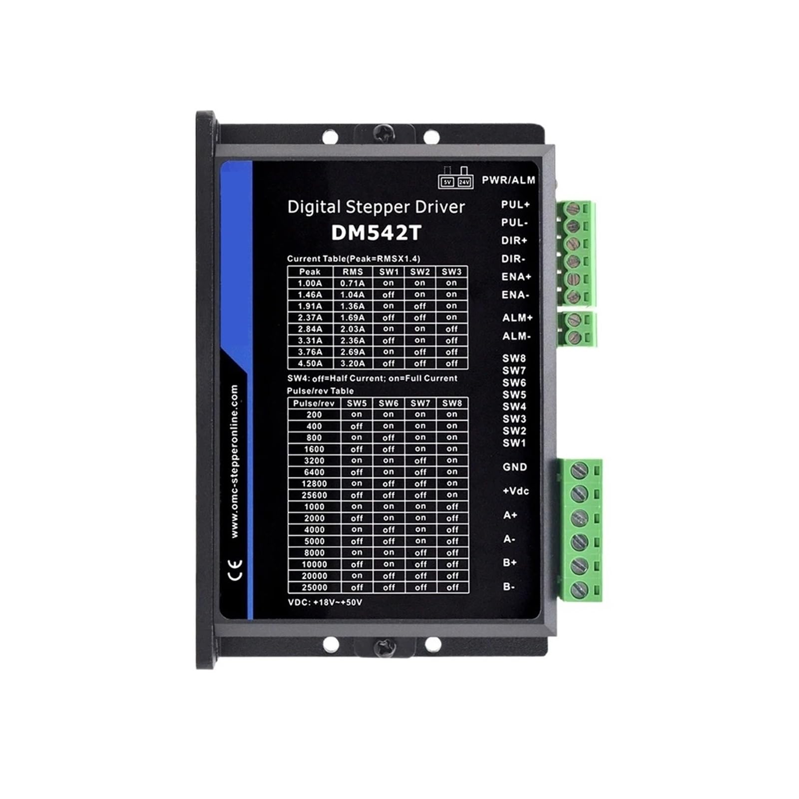 DM542T Stepper Motor Driver 1.0-4.2A 20-50VDC 2-Phase Digital Stepper Motor Controller for Nema 17/23 Stepper