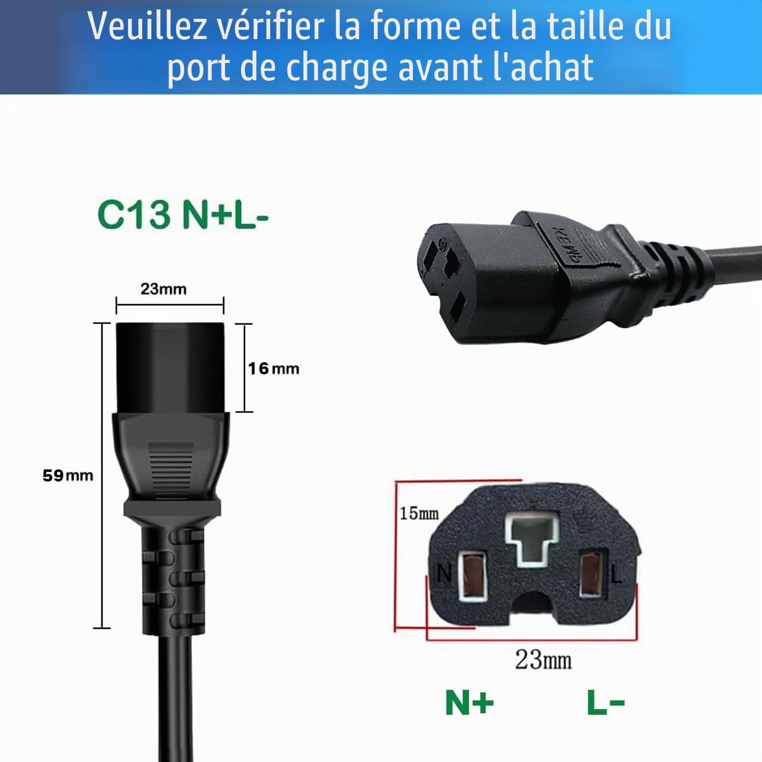 Chargeur de Batterie 54,6 V 5 A pour Batterie Lithium 48 V, Alimentation 48 V 5 A, extérieur Bleu avec connecteur IEC C13 N+ L-