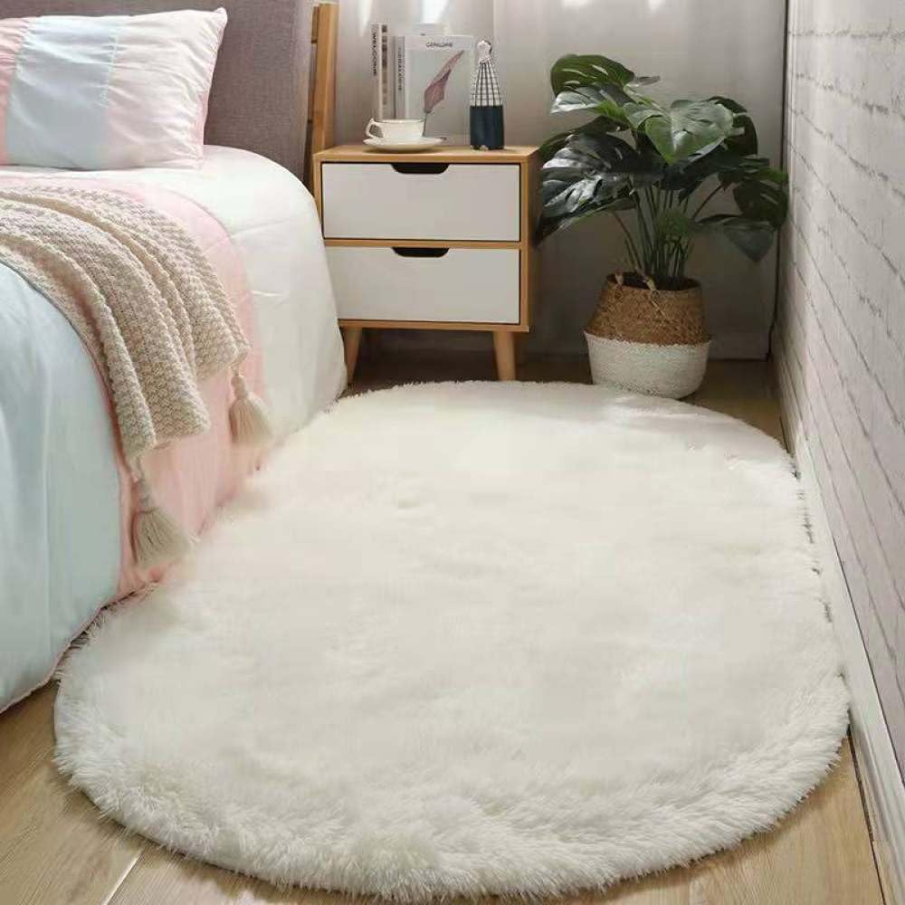 Tapis antidérapant en fourrure synthétique blanche lavable à la main