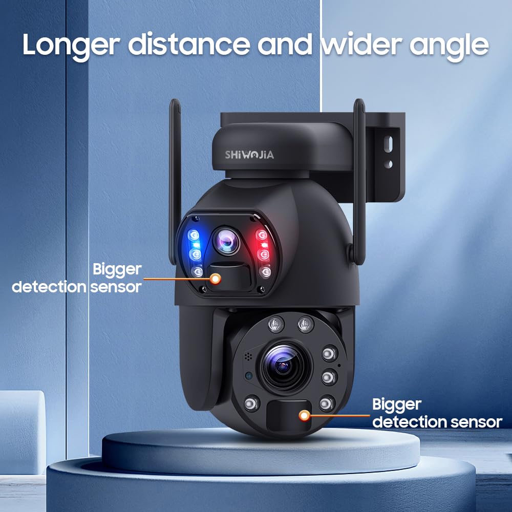 SHIWOJIA Telecamera Esterna Senza Fili Solare [Registrazione 24/7], Telecamera di Sorveglianza Solare con Pannello Solare 20W Batteria 20,000mAh, Doppio Obiettivo, Doppio PIR