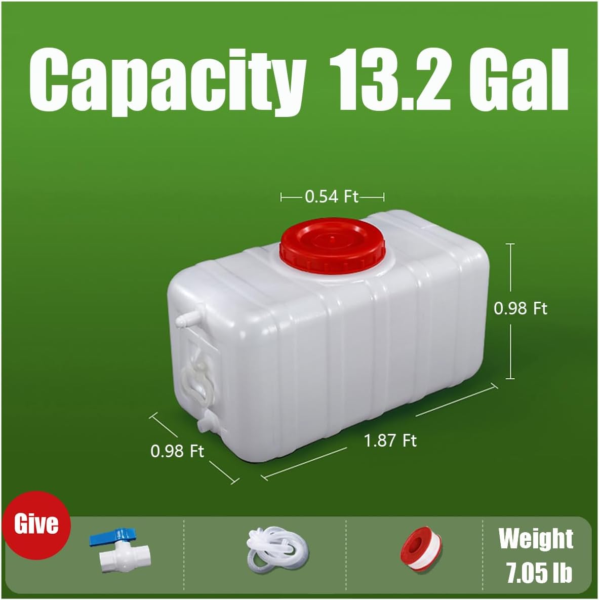 Water Tank Drop-Resistant Plastic，Portable Horizontal Plastic Water Storage Container with Faucet for Household Water Camping Outdoor Self-Driving(Size:13.2 Gal)