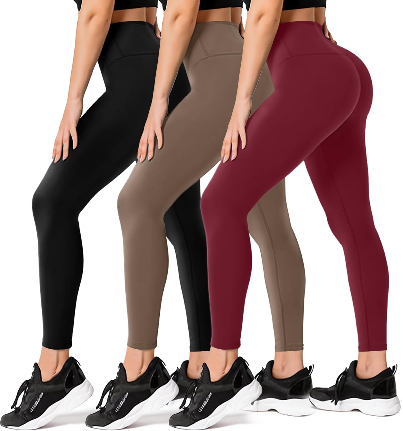 FULLSOFT 3 Pack Leggings for Women High Waisted Soft Black Yoga Pants for Workout Athletic Running Reg & Plus Size
