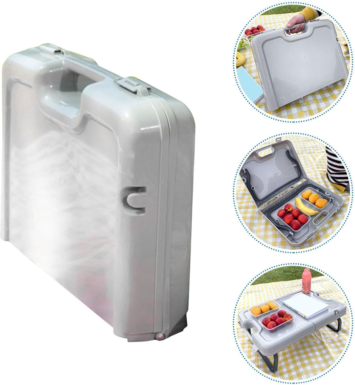 Hemoton Portable Folding Camping Table Small Lightweight Plastic Outdoor Picnic BBQ Table with Handle for Hiking and Car Travel, Grey