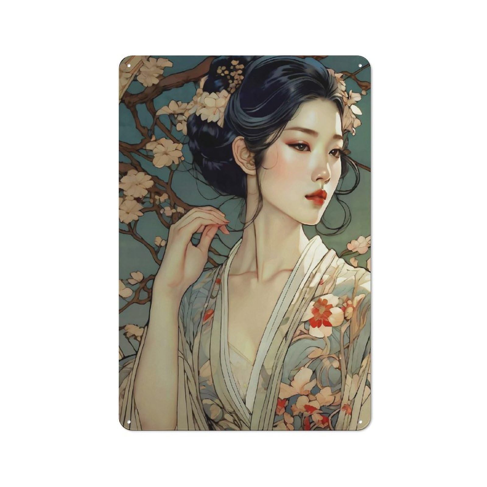 Junmoney Girls Beauty Asian Country Vintage Metal Wall Decor 30X20cm, Decorative Tin Sign For Cottage, Kitchen, Hallway Or Breakfast Nook