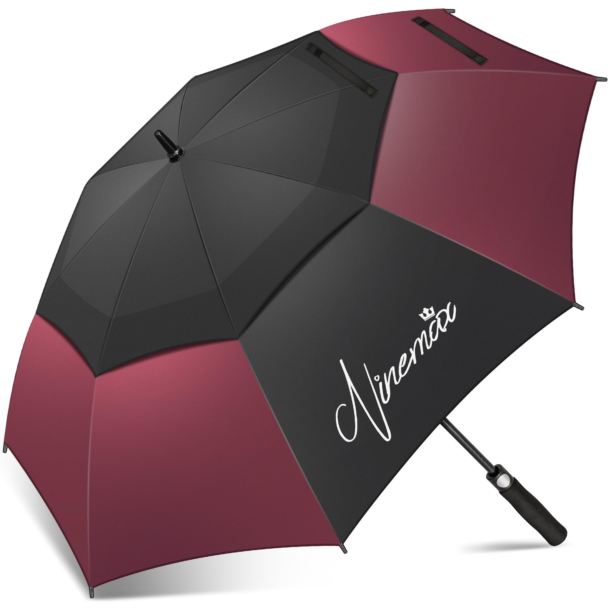 NINEMAX Golf Umbrella Windproof and Rainproof 62inch, Large Umbrella Double Canopy, Golfing Brolly Heavy Duty Unbreakable for Men Women(Black/Burgundy)