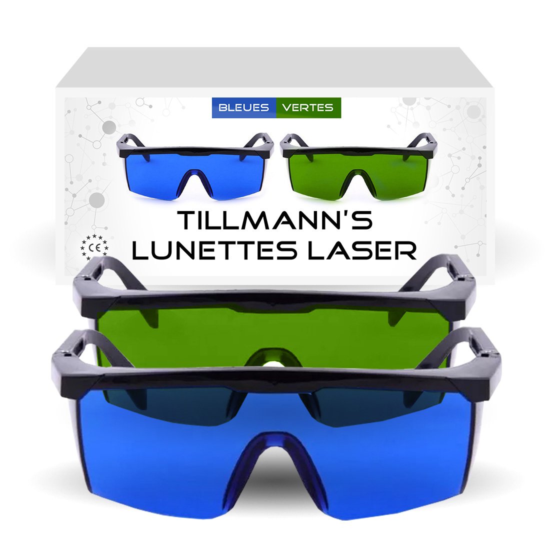 Tillmann's - Gafas láser de dos pares de gafas de protección contra la luz pulsada - con una pequeña bolsa - para llevar durante la depilación láser y el manejo de técnicas IPL