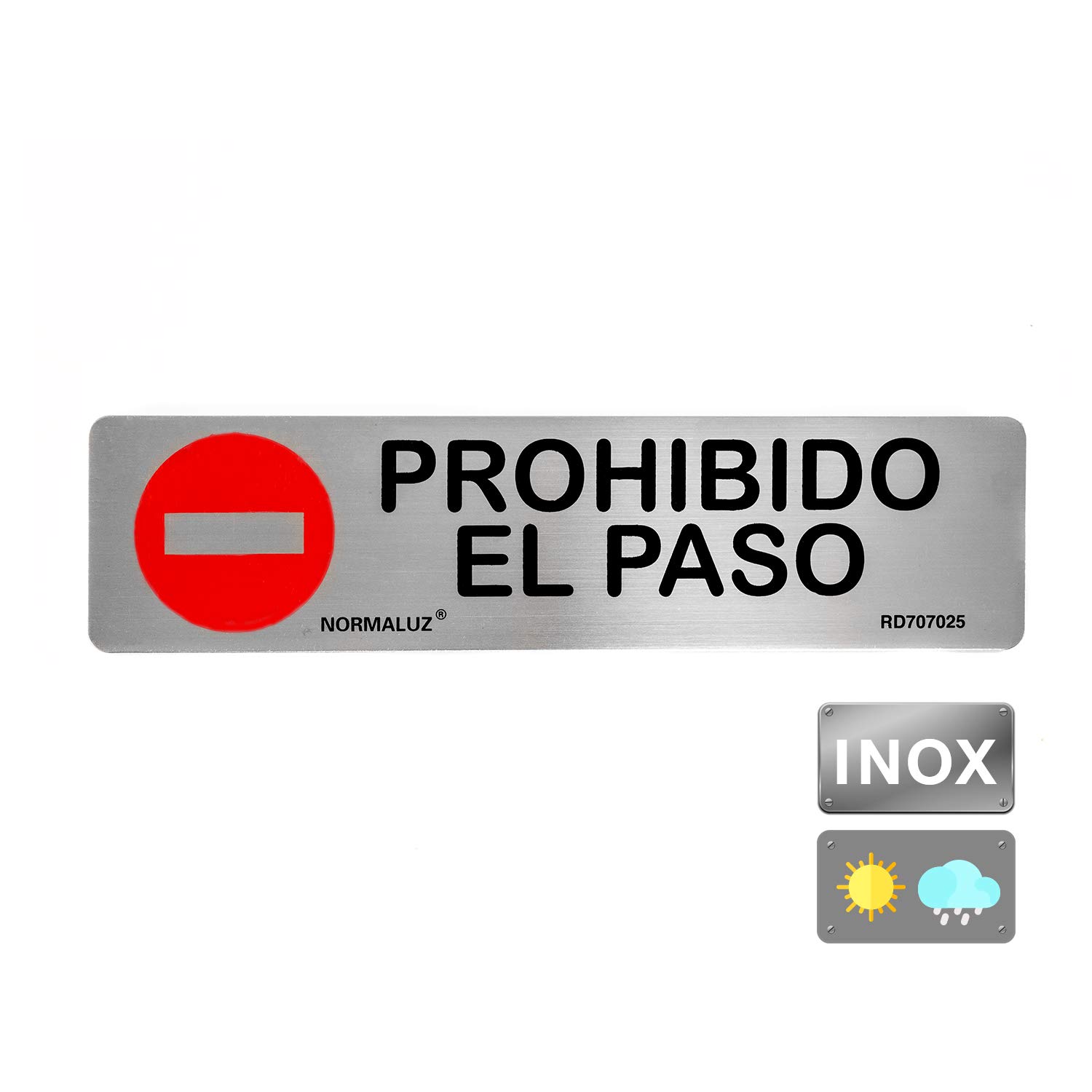 Normaluz RD707025 – Rectangular Adhesive Sign, Forbidden, Stainless Steel, Adhesive, 0.8 mm, 5 x 20 cm, Grey