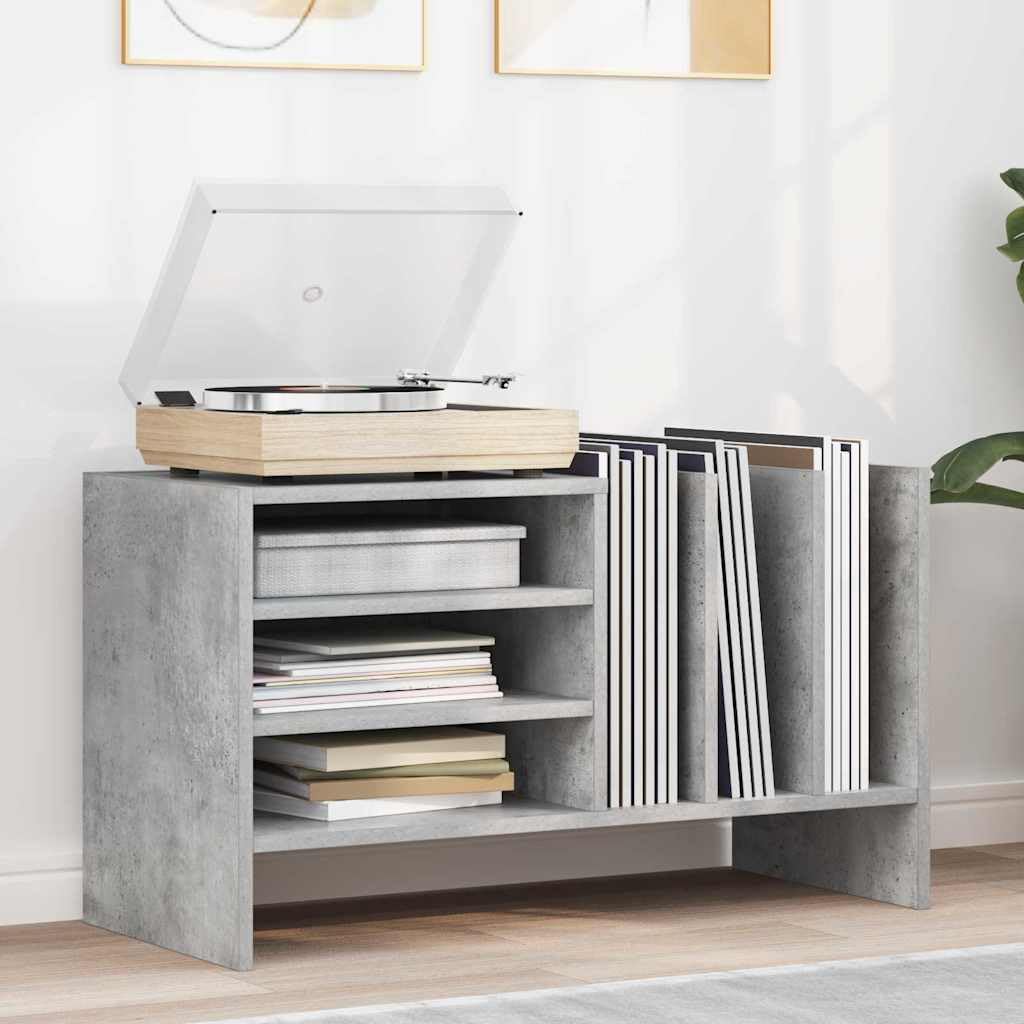 Armadio per dischi in vinile, grigio cemento, 78,5 x 35 x 45 cm, moderno scaffale per LP in legno con 6 scomparti, elegante portariviste e porta dischi per il soggiorno