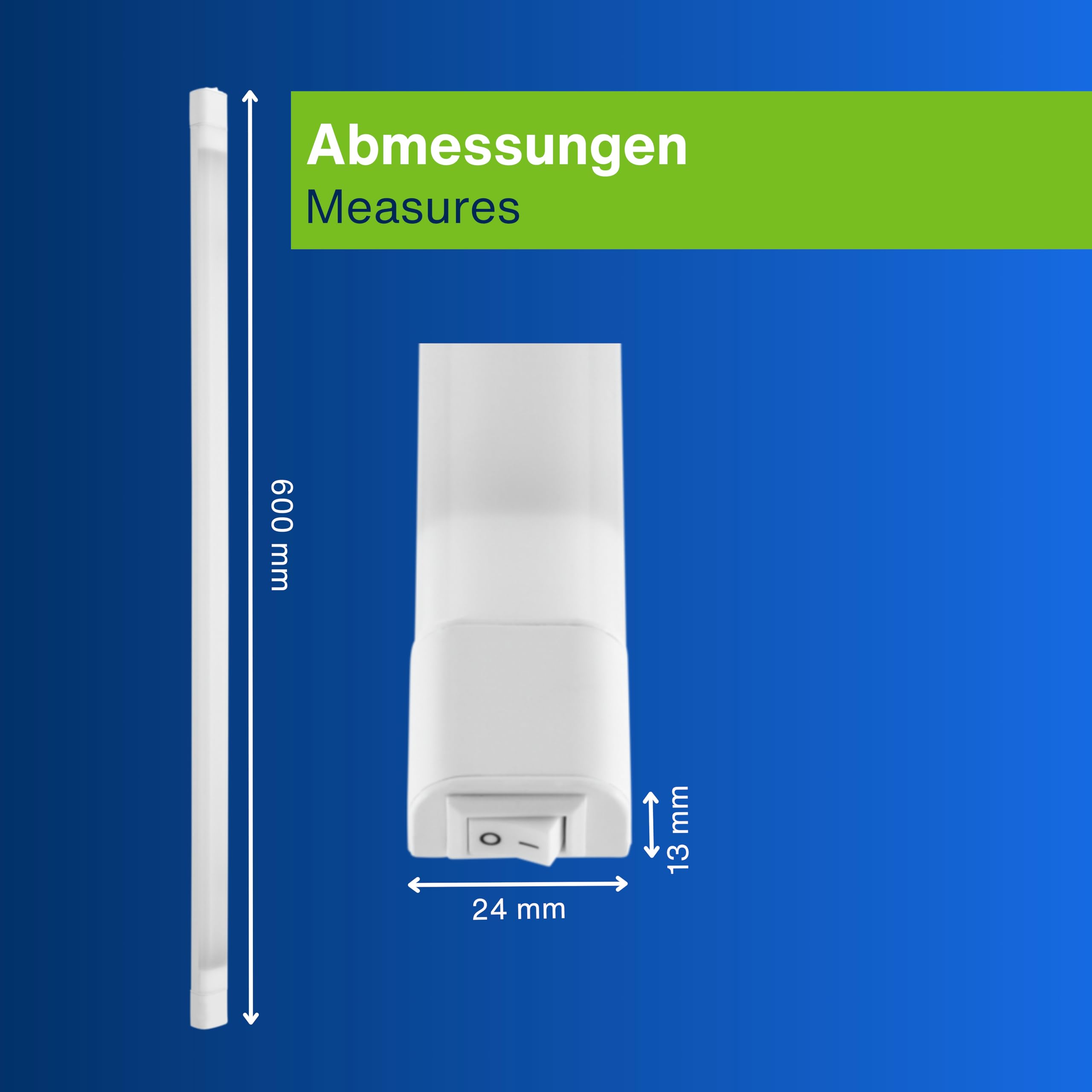 Réglette LED Sous Meuble 60 Cm REV - 8W, 600 Lumens, 3000K (Blanc Chaud), IP20, Avec Interrupteur Et Câble 1.45m, Pour Cuisine, Armoire