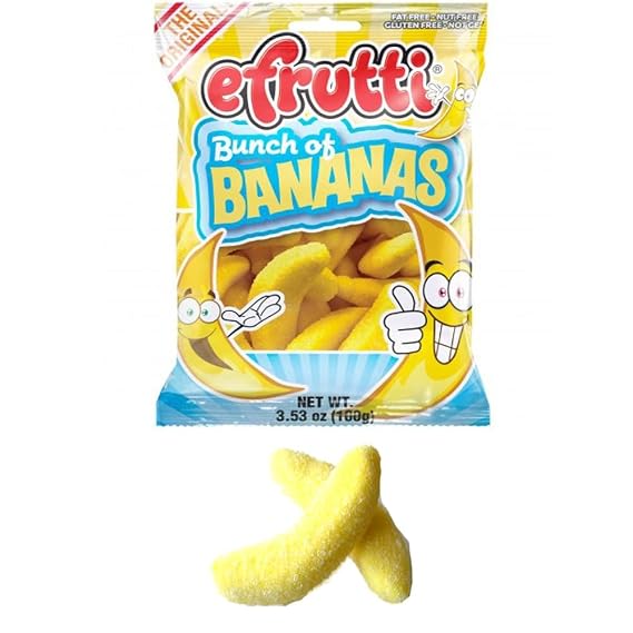 efrutti 3.5oz Gummy Candy with Sugar 3 Variety Fruity Flavors Assorted Jelly Fruit Slices, Strawberry, Banana and Watermelon w/Free Bag Clip! (3)
