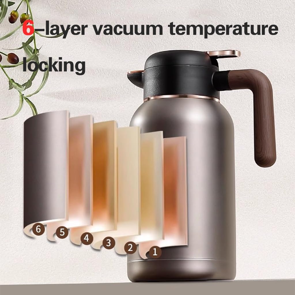 Caraffa termica da 2 litri, in acciaio inox, per caffè, acqua calda, tè e bevande
