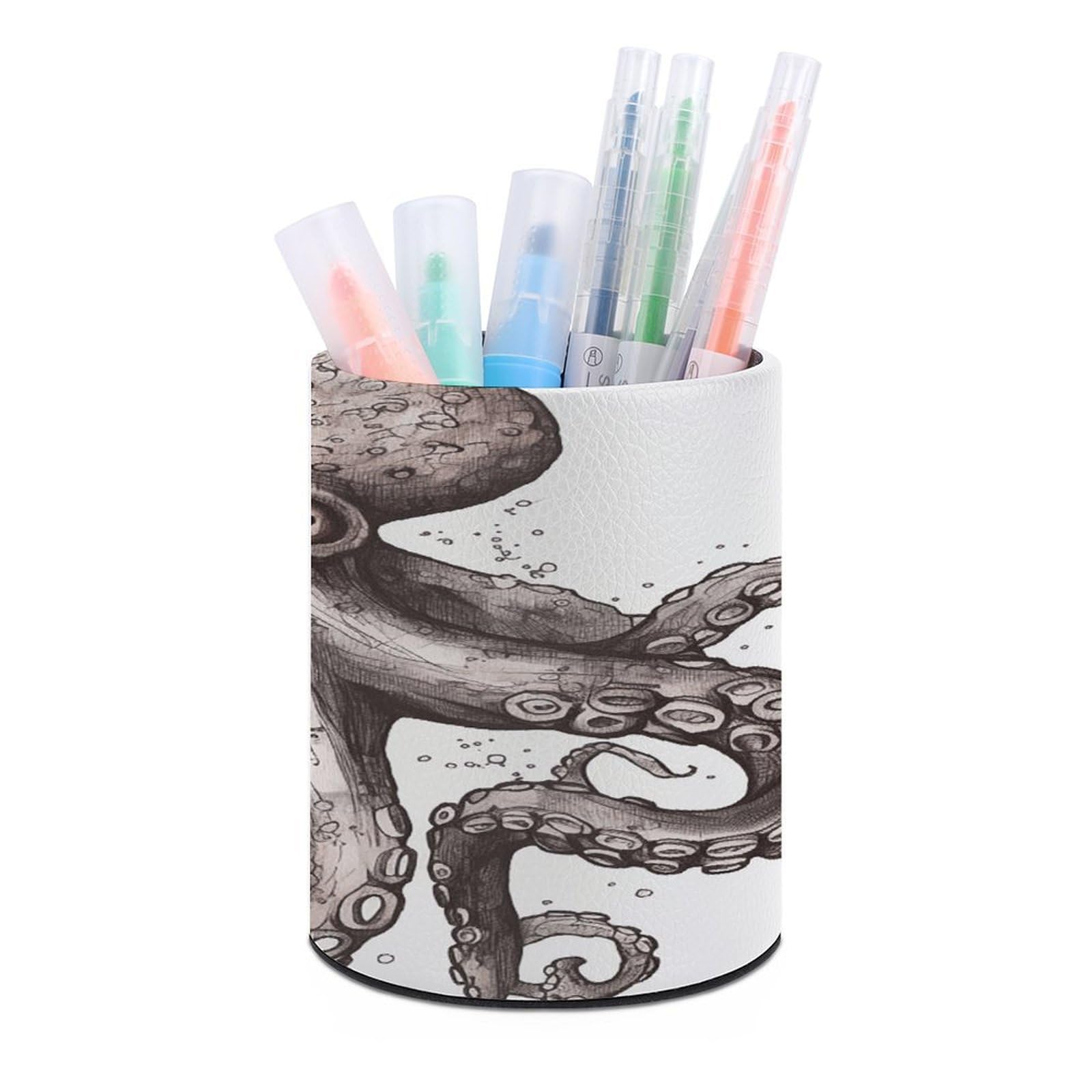 VstaDank Octopus Pen Holder Leather Pencil Cup Round Pencil Holder for Desk Organizer Personalized Pen Cup Fashion Pen Organizer Makeup Brush Holders for Office Home&Gift