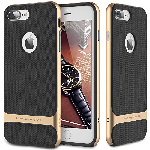 iPhone 7 Plus Case, ROCK [Royce] - Black & Champagne Gold [Ultra Thin][Heavy Duty][Metal Texture Side Buttons][Dual Layered][Slim Fit][Hard PC + Soft TPU] For Apple iPhone 7 Plus (2016)