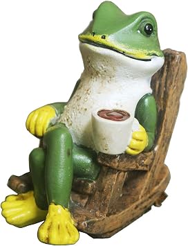 YANGMEI 4-Inch Green Frog Coffee Drinking Figurine Statue, Country Rustic Style, Weather Resistant for All Ages