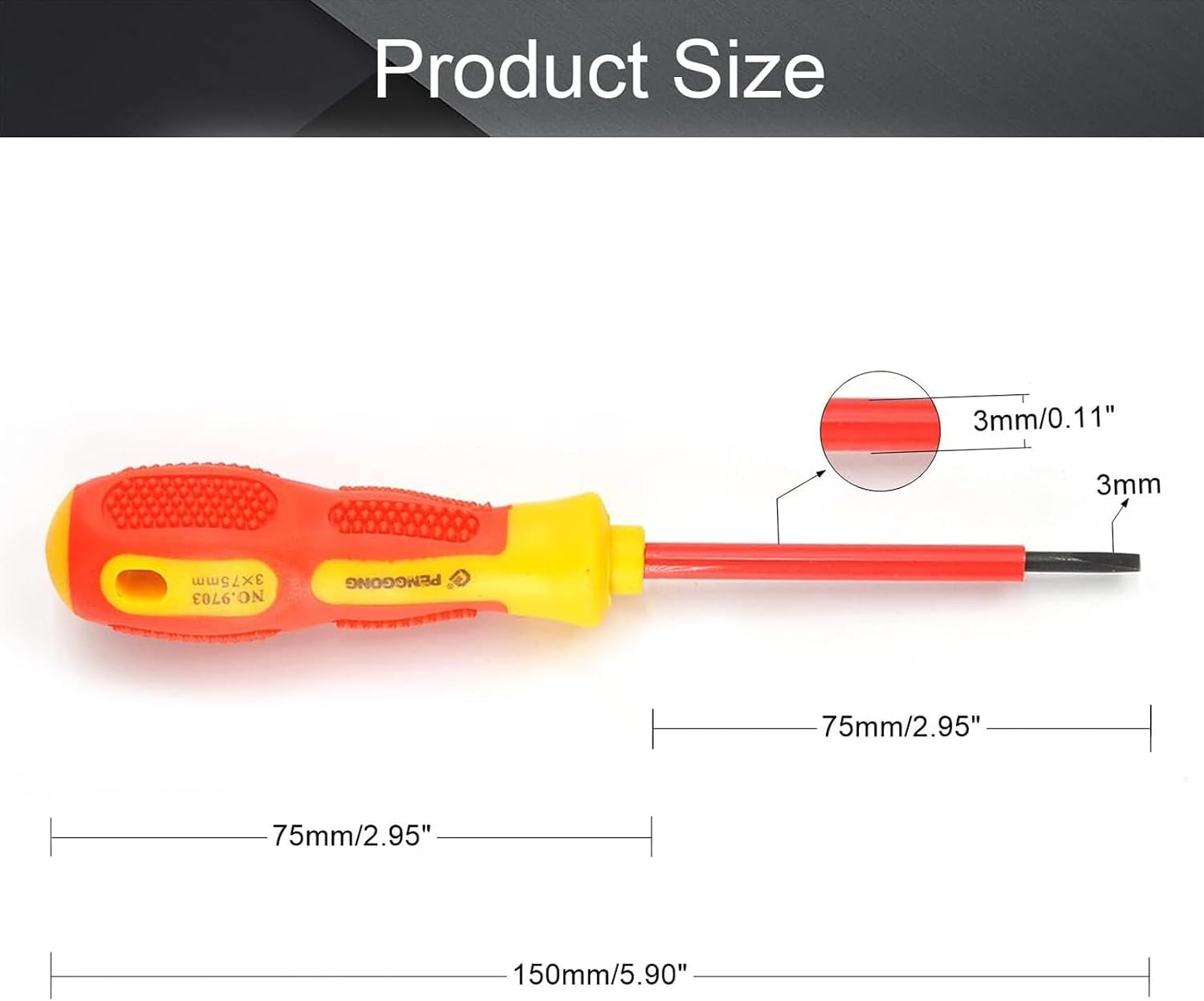 Utoolmart 3mm Slotted Insulated Magnetic Tip Electrician Screwdriver 1pcs