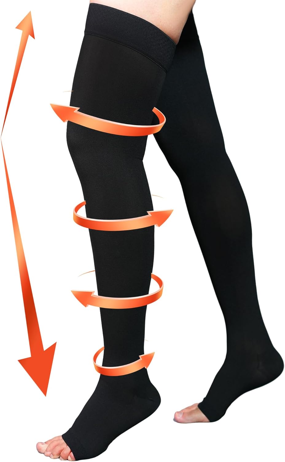 20-30 mmHg Compression Stockings for Women & Men, Thigh High Compression Socks Open Toe, Silicone Dot Band