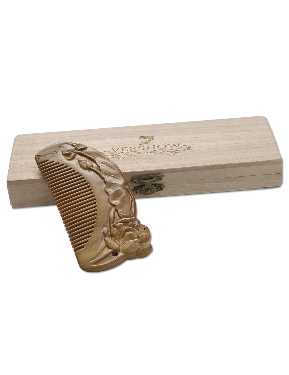 Wooden Combs Hand Carved Sandalwood Beard And Hair Comb - Handmade Natural Verawood Exotic Comb - Anti-Static And No Snag With Wooden Gift Box