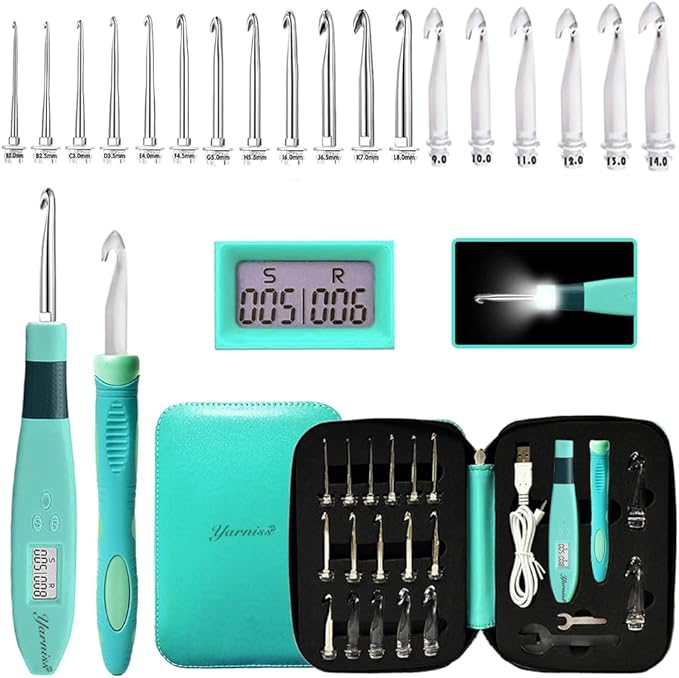 Yarniss 18 Size Counting Crochet Hooks with Light