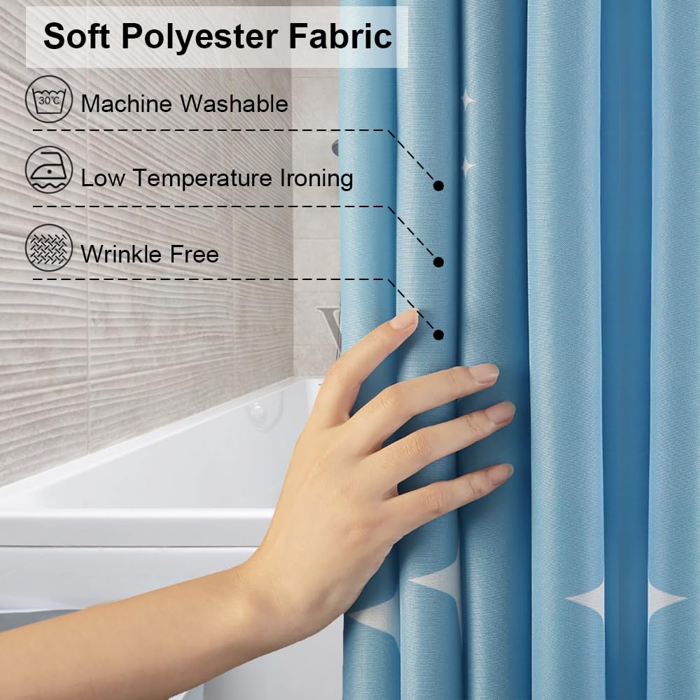 Lkw Ogechi Shower Curtain Blue with Weighted Hem 180x200 cm Star, Polyester Machine Washable Weighted Shower Curtain - Image 2