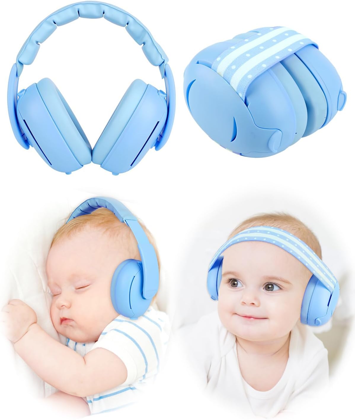 2-in-1 Baby Ear Muffs Noise Protection, 25dB Noise Reduction, Infant Headphones Noise Cancelling, for 3-18 Months, Non-slip Design, Blue