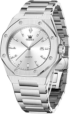 OLEVS Mens Watches Octagonal Luxury Stainless Steel Dress Watches for Men Quartz Analog Large Face Luminous Relojes para Hombres