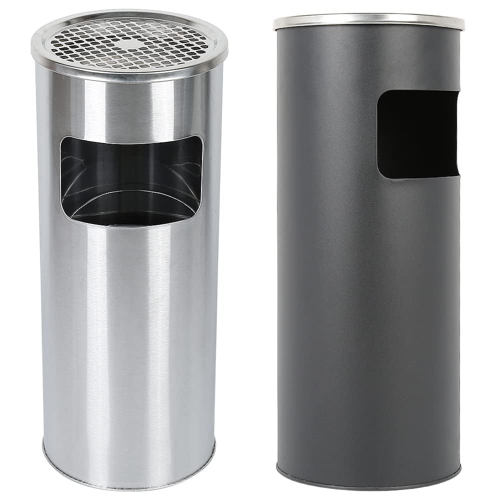 Cubo de basura para cocina, cenicero de acero inoxidable, para hotel, jardín, exterior, 25 x 25 x 60 cm, color negro
