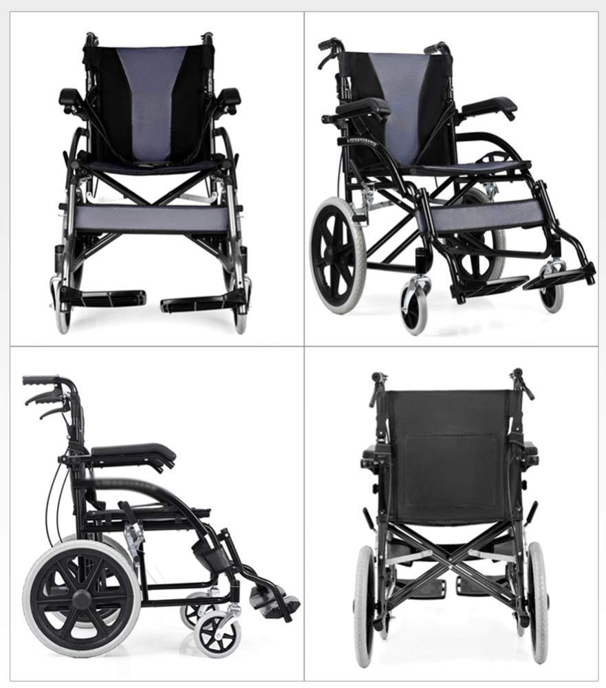 Silla de ruedas plegable Silla de ruedas ligera y manual para discapacitados y ancianos - Silla de ruedas autopropulsada plegable de aluminio ligero con frenos de mano y ruedas traseras de liberación