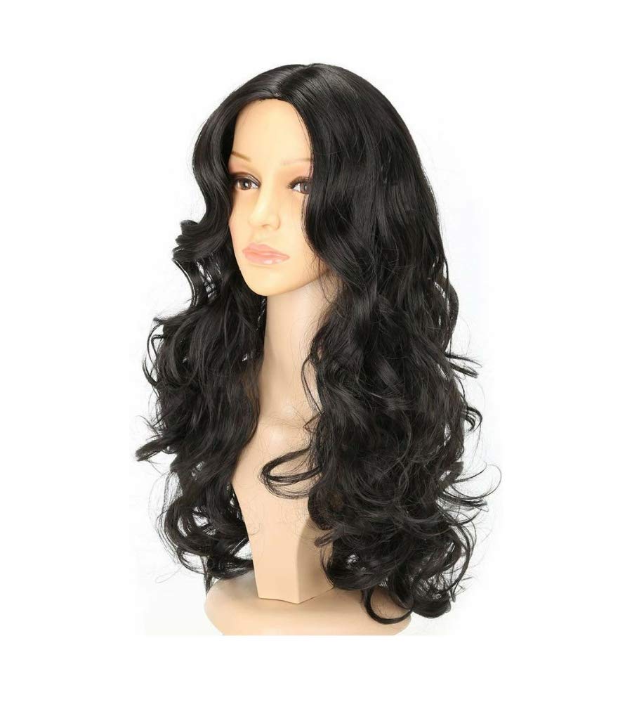 Alizz Full Head Hair Wig For Women Curly Synthetic Hair With Net Wig Cap Black