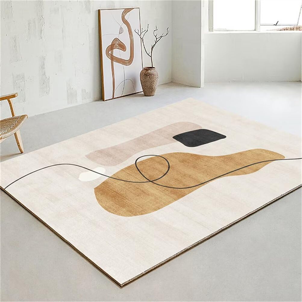Tapis de chambre fille beige au design minimaliste moderne