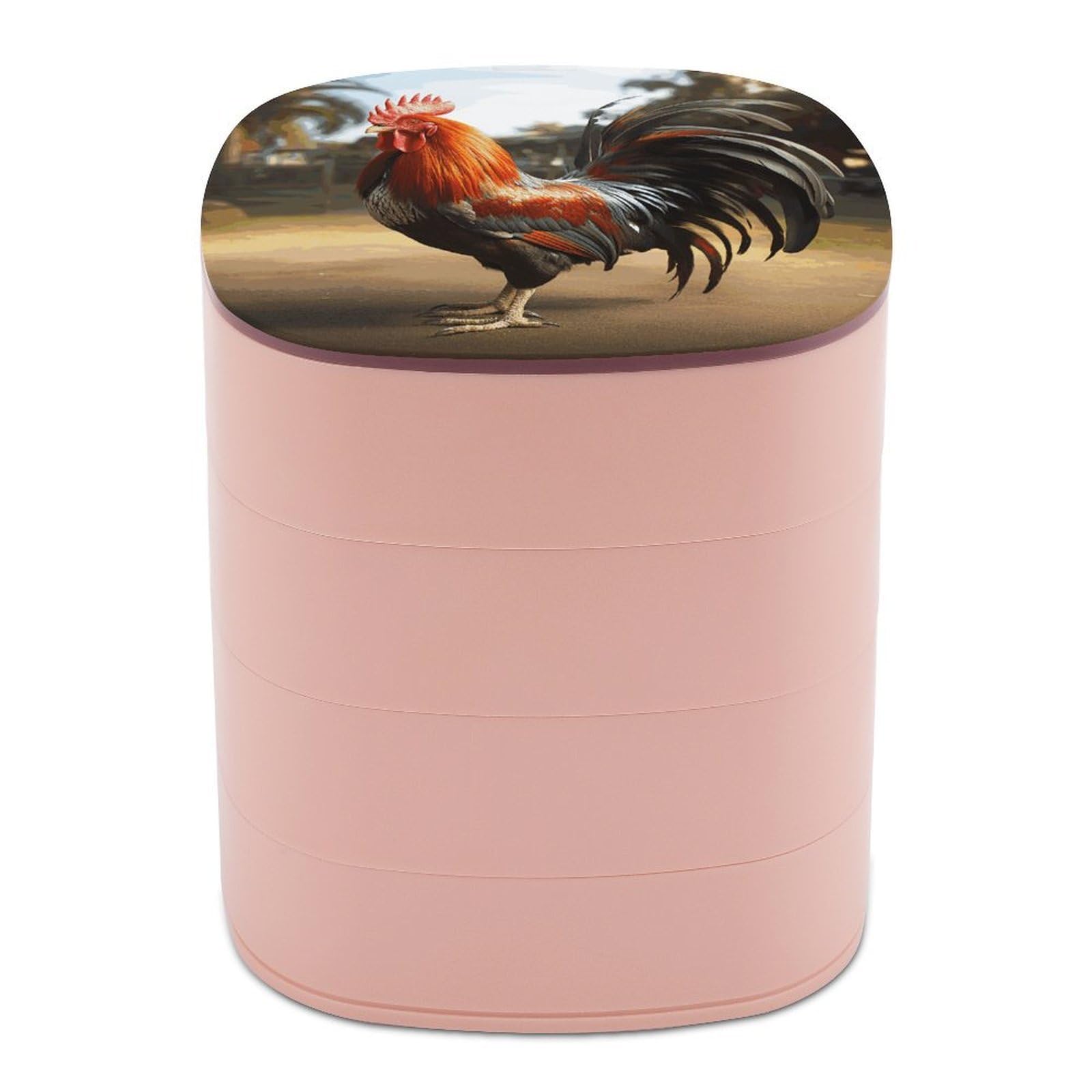 VstaDank Proud Rooster Jewelry Box 360° Rotatable Jewelry Organizer 4 Layers Jewelry Case with Lid Fashion Portable Earring Holder for Bracelets Rings Bracelets Vanity