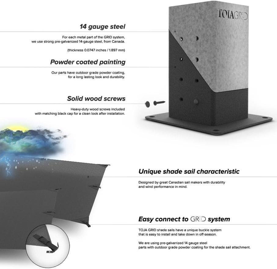 TOJA GRID SS20812GR13 System (Off The Wall) for 4x4 Wood Posts Modular Pergola, Black