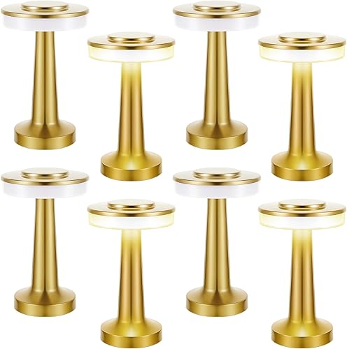 Juego de 8 lámparas de mesa LED inalámbricas portátiles con sensor táctil de 3 colores con atenuación continua, batería recargable de hasta 15
